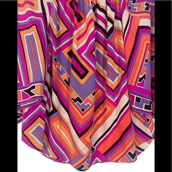 - Alice and Tricia Pink Black Silk Blouse Top Orange Cream Geometric Print - Picture 7 of 8